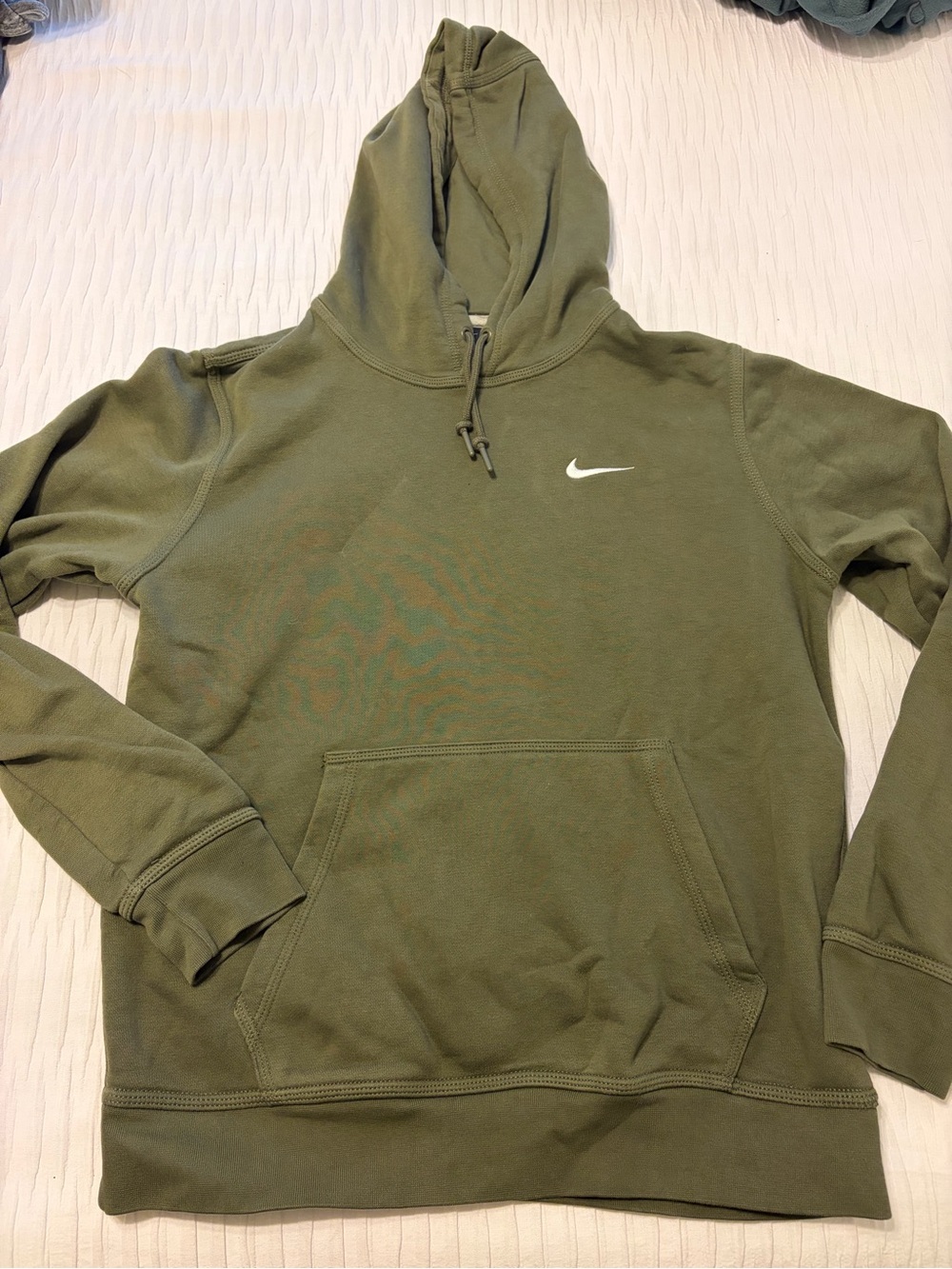 Nike Olive Green Men's Hoodie with White Swoosh